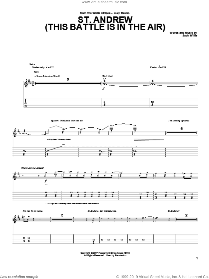 St. Andrew (This Battle Is In The Air) sheet music for guitar (tablature) by The White Stripes and Jack White, intermediate skill level