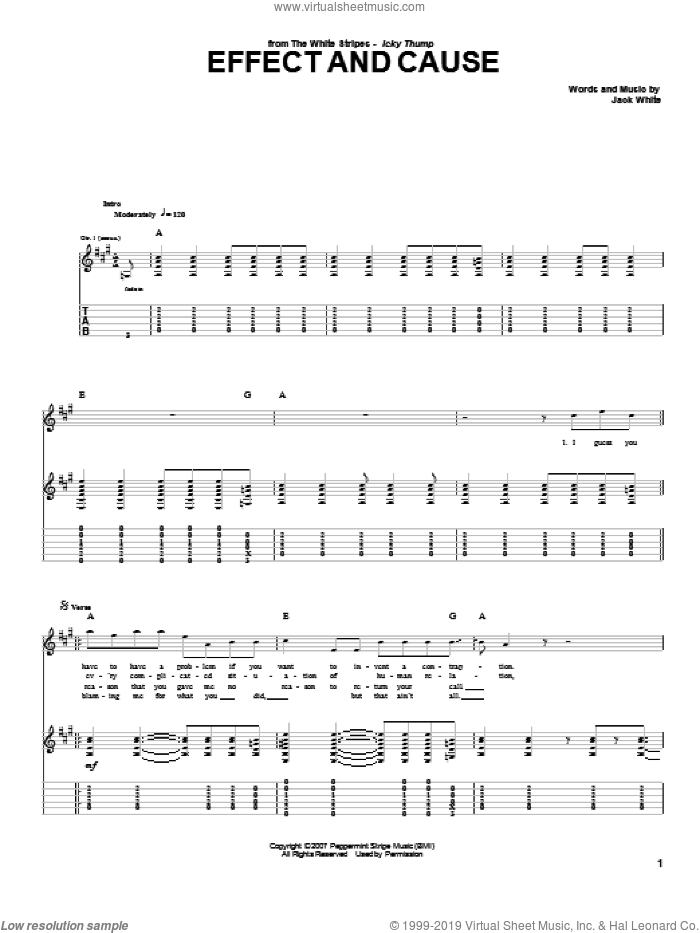 Effect And Cause sheet music for guitar (tablature) by The White Stripes and Jack White, intermediate skill level