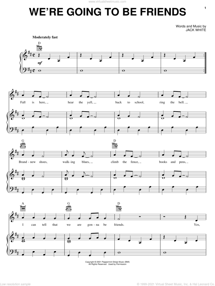We're Going To Be Friends sheet music for voice, piano or guitar by Jack Johnson, Jack White and The White Stripes, intermediate skill level