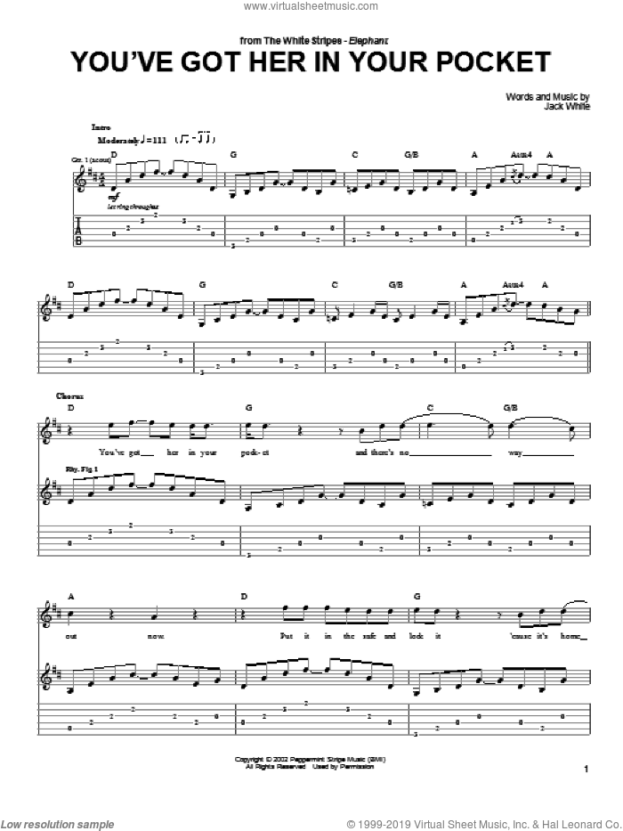 You've Got Her In Your Pocket sheet music for guitar (tablature) by The White Stripes and Jack White, intermediate skill level