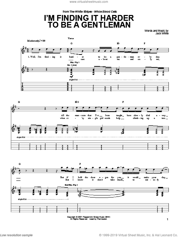 I'm Finding It Harder To Be A Gentleman sheet music for guitar (tablature) by The White Stripes and Jack White, intermediate skill level