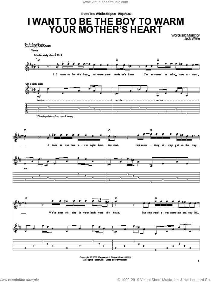 I Want To Be The Boy To Warm Your Mother's Heart sheet music for guitar (tablature) by The White Stripes and Jack White, intermediate skill level