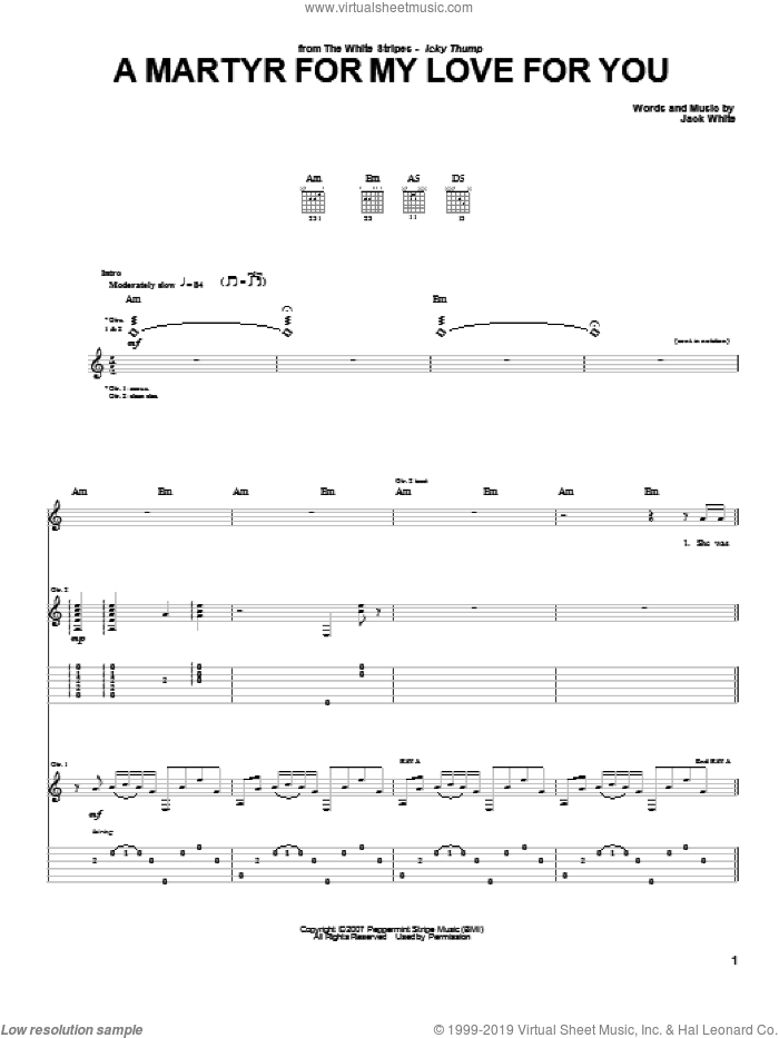 A Martyr For My Love For You sheet music for guitar (tablature) by The White Stripes and Jack White, intermediate skill level