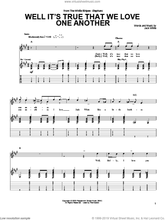 Well It's True That We Love One Another sheet music for guitar (tablature) by The White Stripes and Jack White, intermediate skill level