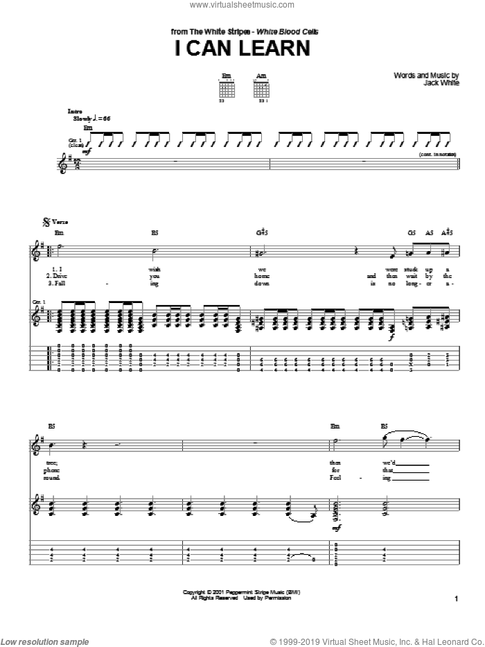 I Can Learn sheet music for guitar (tablature) by The White Stripes and Jack White, intermediate skill level