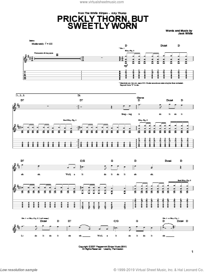 Prickly Thorn, But Sweetly Worn sheet music for guitar (tablature) by The White Stripes and Jack White, intermediate skill level