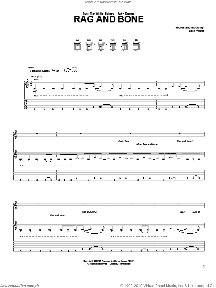 Rag And Bone sheet music for guitar (tablature) by The White Stripes and Jack White, intermediate skill level