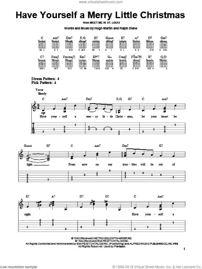 Have Yourself A Merry Little Christmas (arr. Mark Phillips) sheet music for guitar solo (easy tablature) by Hugh Martin and Ralph Blane, easy guitar (easy tablature)
