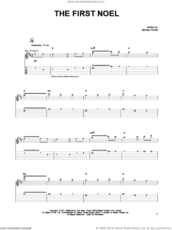 The First Noel sheet music for guitar (tablature) by Black Label Society and Zakk Wylde, intermediate skill level