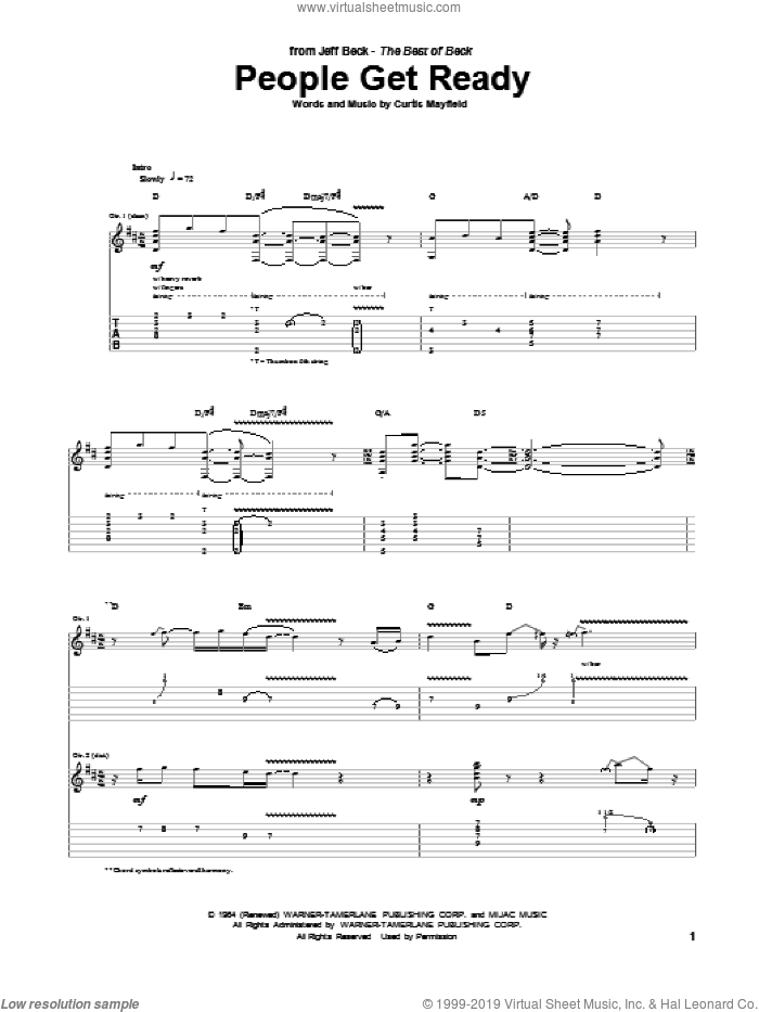 People Get Ready sheet music for guitar (tablature) by Jeff Beck and Curtis Mayfield, intermediate skill level