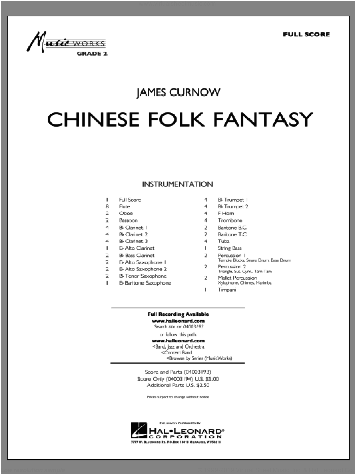 Chinese Folk Fantasy (COMPLETE) sheet music for concert band by James Curnow, intermediate skill level