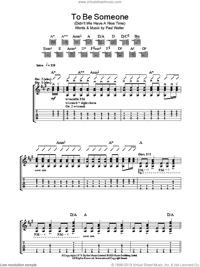 To Be Someone (Didn't We Have A Nice Time) sheet music for guitar (tablature) by The Jam and Paul Weller, intermediate skill level