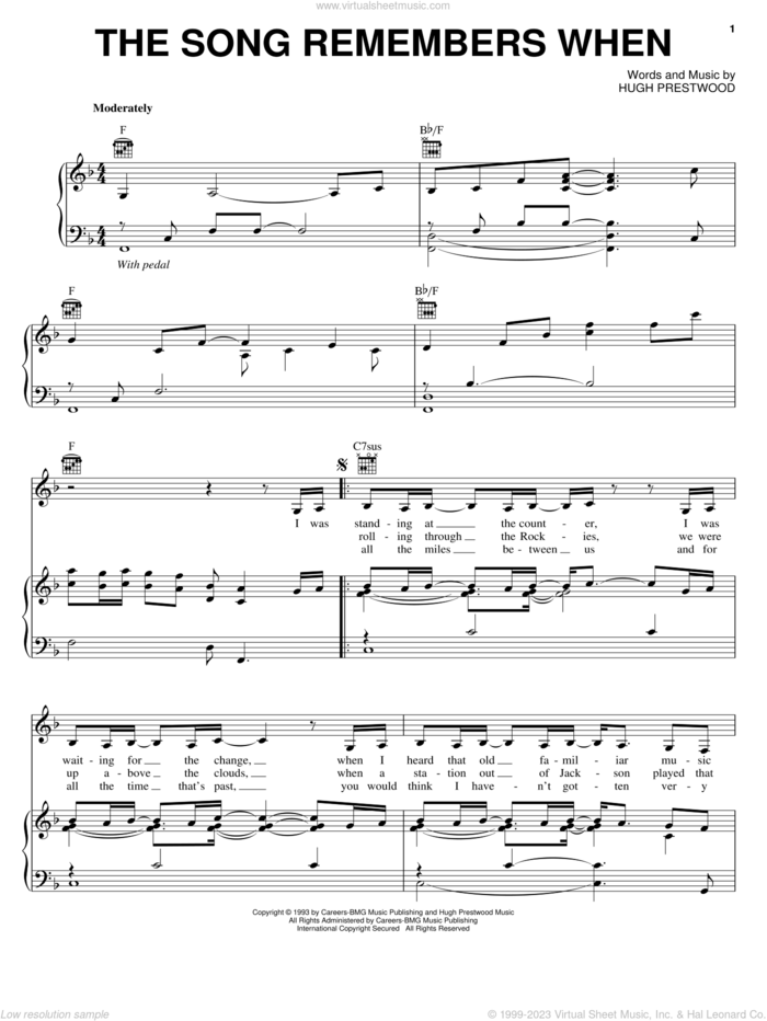 The Song Remembers When sheet music for voice, piano or guitar by Trisha Yearwood and Hugh Prestwood, wedding score, intermediate skill level