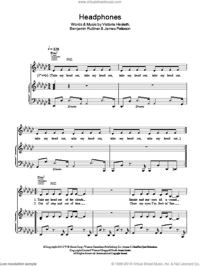 Headphones sheet music for voice, piano or guitar by Little Boots, Benjamin Ruttner, James Patterson and Victoria Hesketh, intermediate skill level