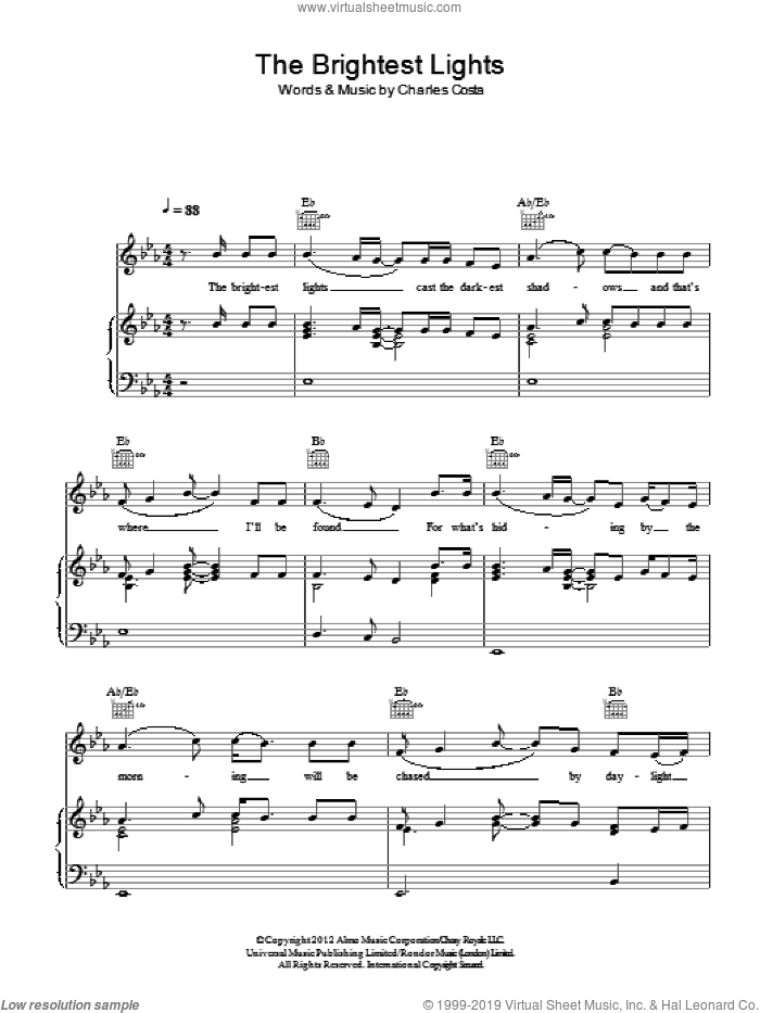 The Brightest Lights sheet music for voice, piano or guitar by King Charles featuring Mumford & Sons and Charles Costa, intermediate skill level