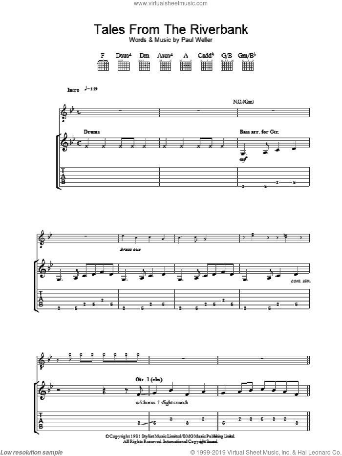 Tales From The Riverbank sheet music for guitar (tablature) by The Jam and Paul Weller, intermediate skill level
