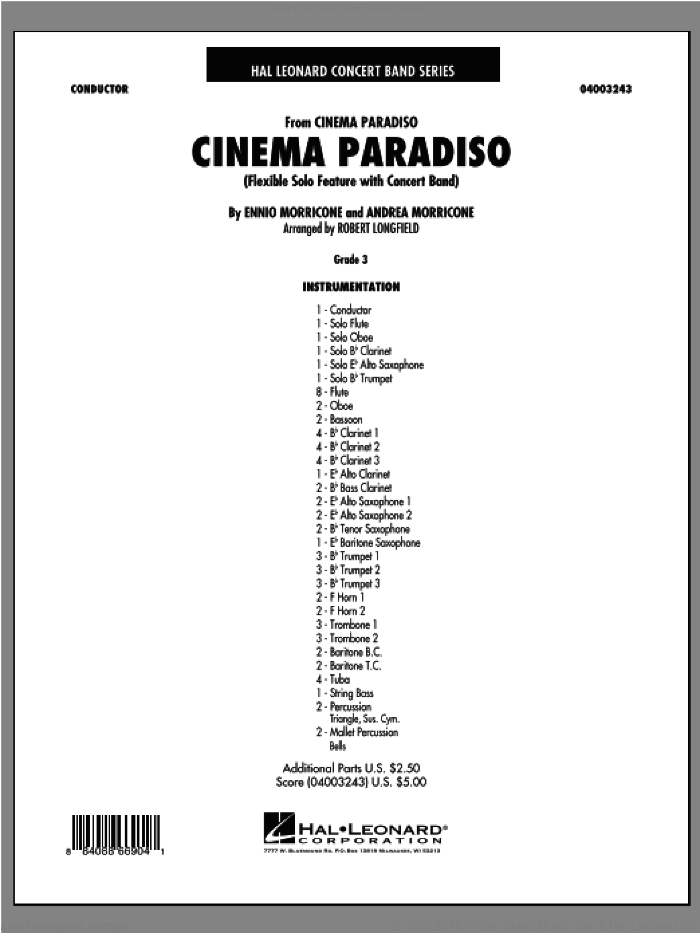 Cinema Paradiso (Flexible Solo with Band) (COMPLETE) sheet music for concert band by Ennio Morricone, Andrea Morricone and Robert Longfield, intermediate skill level