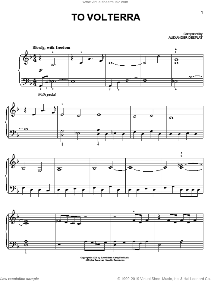 To Volterra (from The Twilight Saga: New Moon) sheet music for piano solo by Alexandre Desplat and Twlight: New Moon (Movie), easy skill level