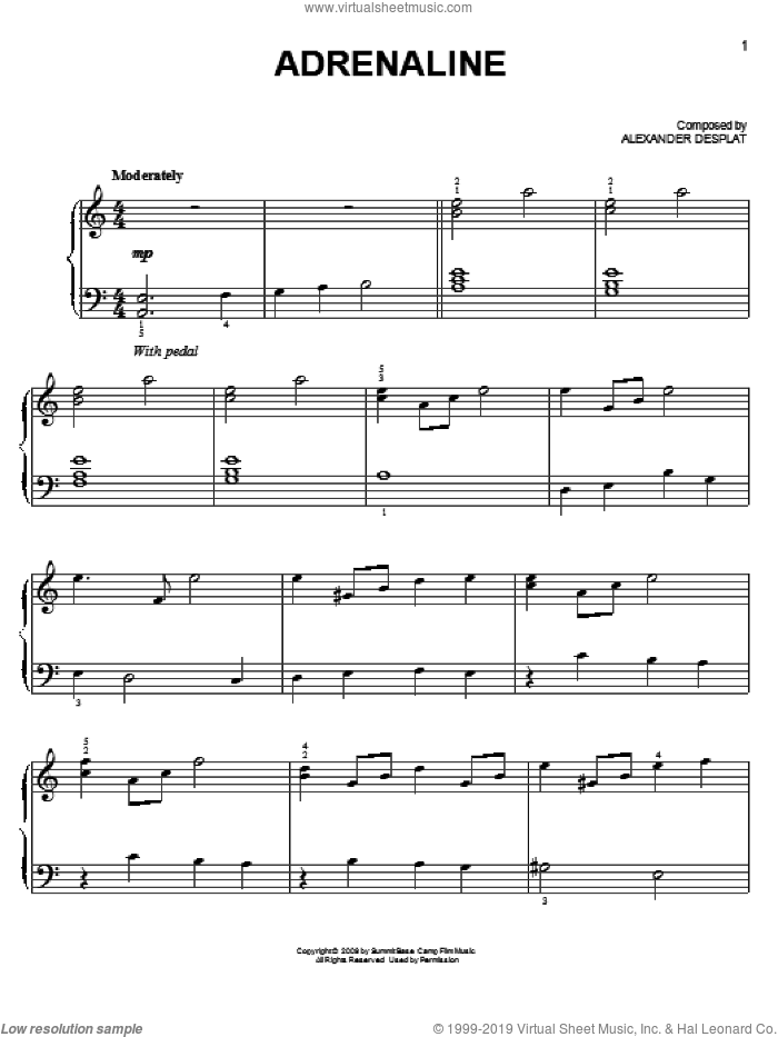 Adrenaline (from The Twilight Saga: New Moon) sheet music for piano solo by Alexandre Desplat and Twlight: New Moon (Movie), easy skill level