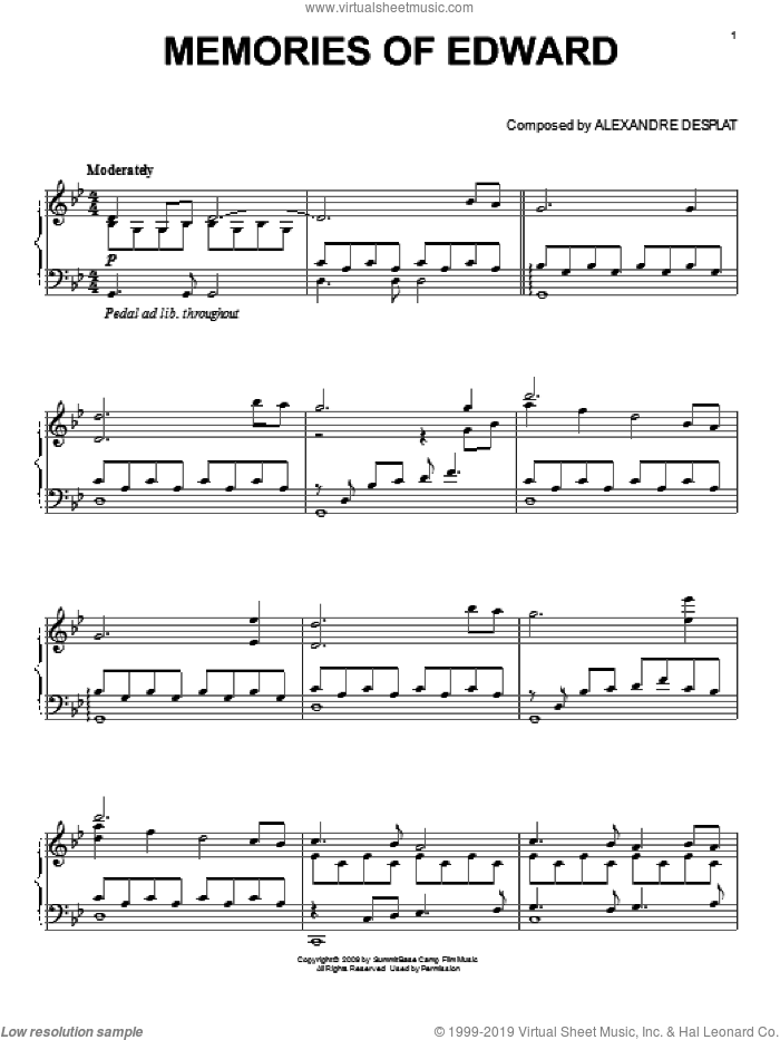 Memories Of Edward (from The Twilight Saga: New Moon) sheet music for piano solo by Alexandre Desplat and Twlight: New Moon (Movie), intermediate skill level
