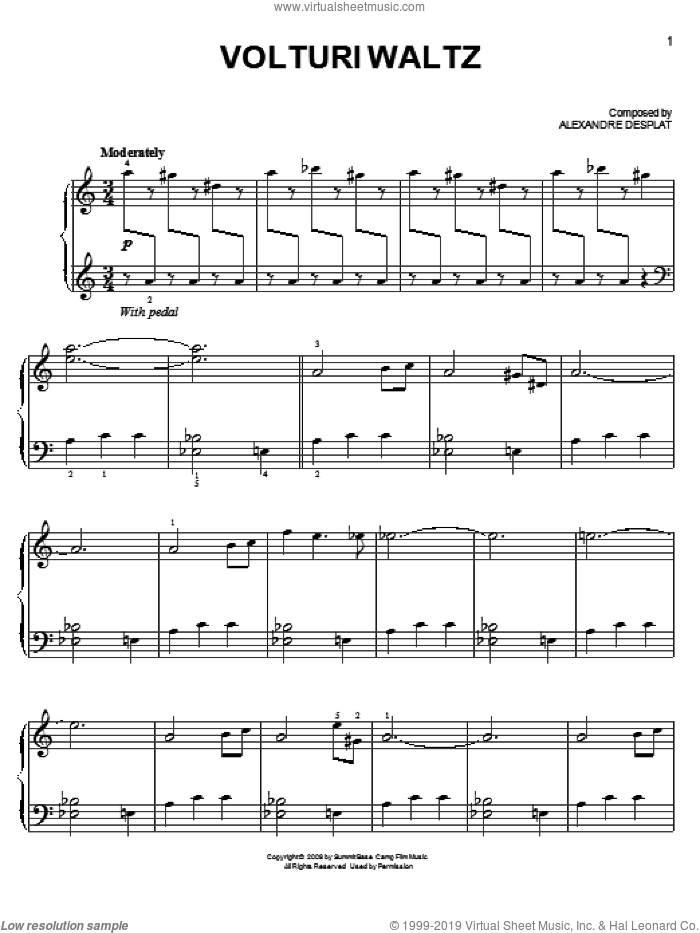 Volturi Waltz (from The Twilight Saga: New Moon) sheet music for piano solo by Alexandre Desplat and Twlight: New Moon (Movie), easy skill level