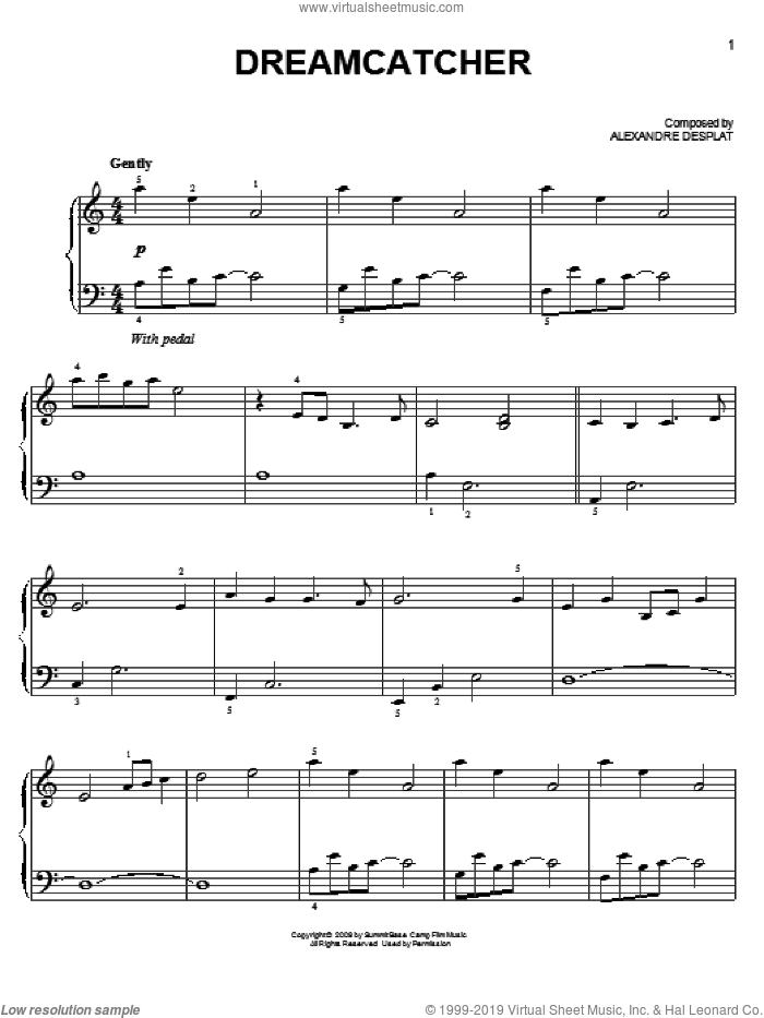 Dreamcatcher (from The Twilight Saga: New Moon) sheet music for piano solo by Alexandre Desplat and Twlight: New Moon (Movie), easy skill level