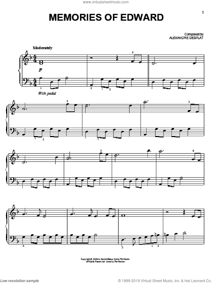 Memories Of Edward (from The Twilight Saga: New Moon) sheet music for piano solo by Alexandre Desplat and Twlight: New Moon (Movie), easy skill level