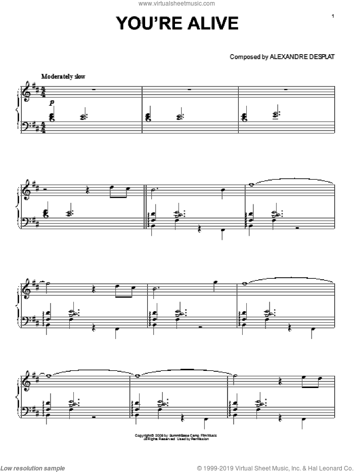 You're Alive (from The Twilight Saga: New Moon) sheet music for piano solo by Alexandre Desplat and Twlight: New Moon (Movie), intermediate skill level