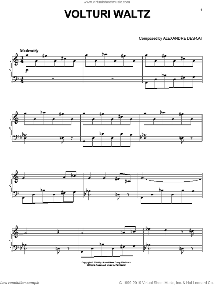 Volturi Waltz (from The Twilight Saga: New Moon) sheet music for piano solo by Alexandre Desplat and Twlight: New Moon (Movie), intermediate skill level