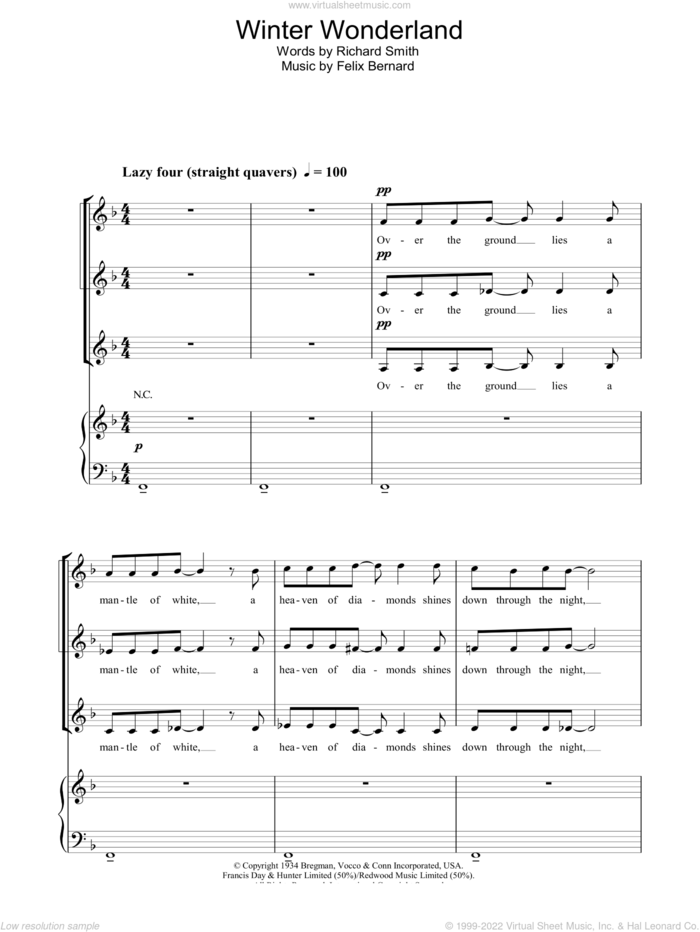 Winter Wonderland (arr. Berty Rice) sheet music for choir (3-Part Mixed) by Felix Bernard, Berty Rice and Richard Smith, intermediate skill level