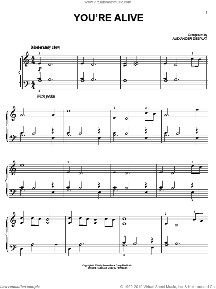 You're Alive (from The Twilight Saga: New Moon) sheet music for piano solo by Alexandre Desplat and Twlight: New Moon (Movie), easy skill level