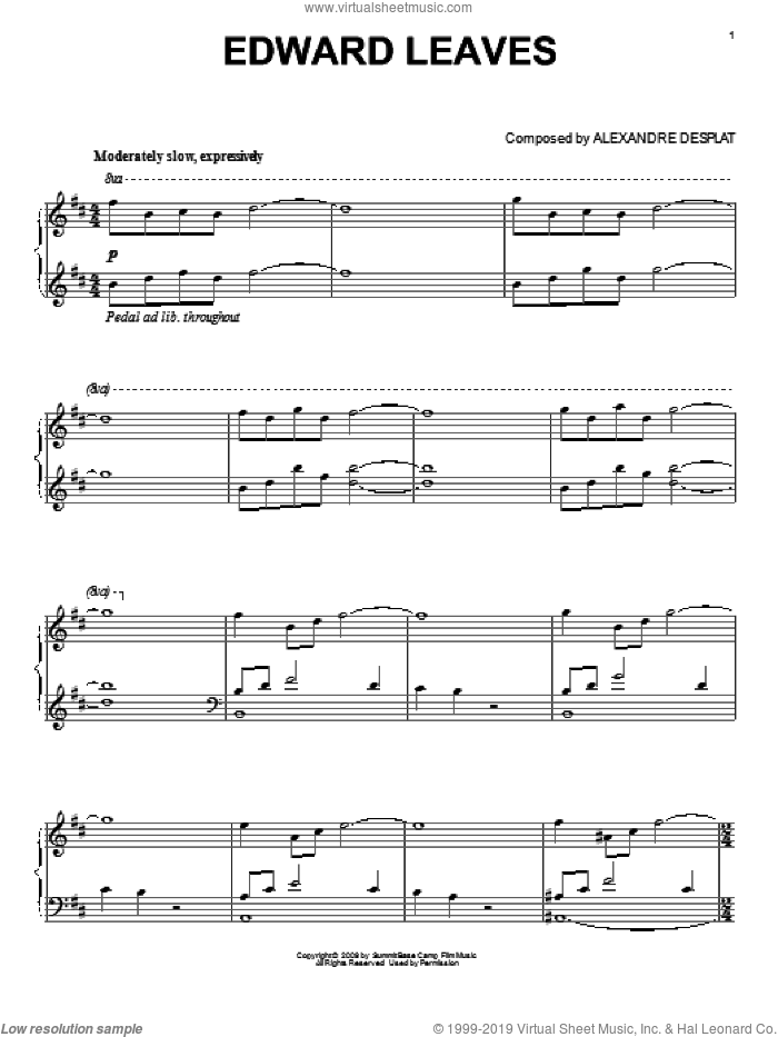 Edward Leaves (from The Twilight Saga: New Moon) sheet music for piano solo by Alexandre Desplat and Twlight: New Moon (Movie), intermediate skill level
