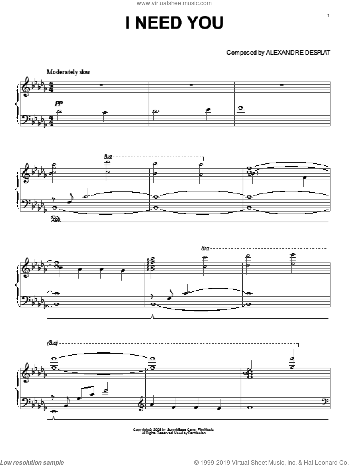 I Need You (from The Twilight Saga: New Moon) sheet music for piano solo by Alexandre Desplat and Twlight: New Moon (Movie), intermediate skill level