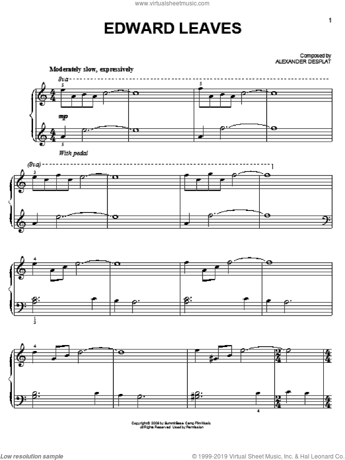 Edward Leaves (from The Twilight Saga: New Moon) sheet music for piano solo by Alexandre Desplat and Twlight: New Moon (Movie), easy skill level