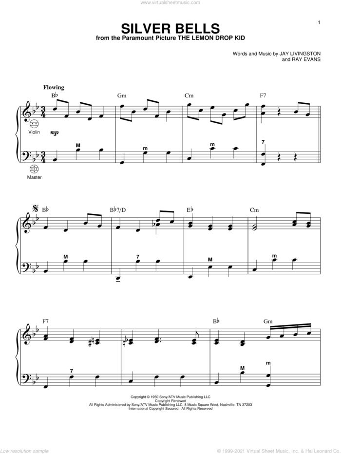 Silver Bells sheet music for accordion by Jay Livingston and Ray Evans, intermediate skill level