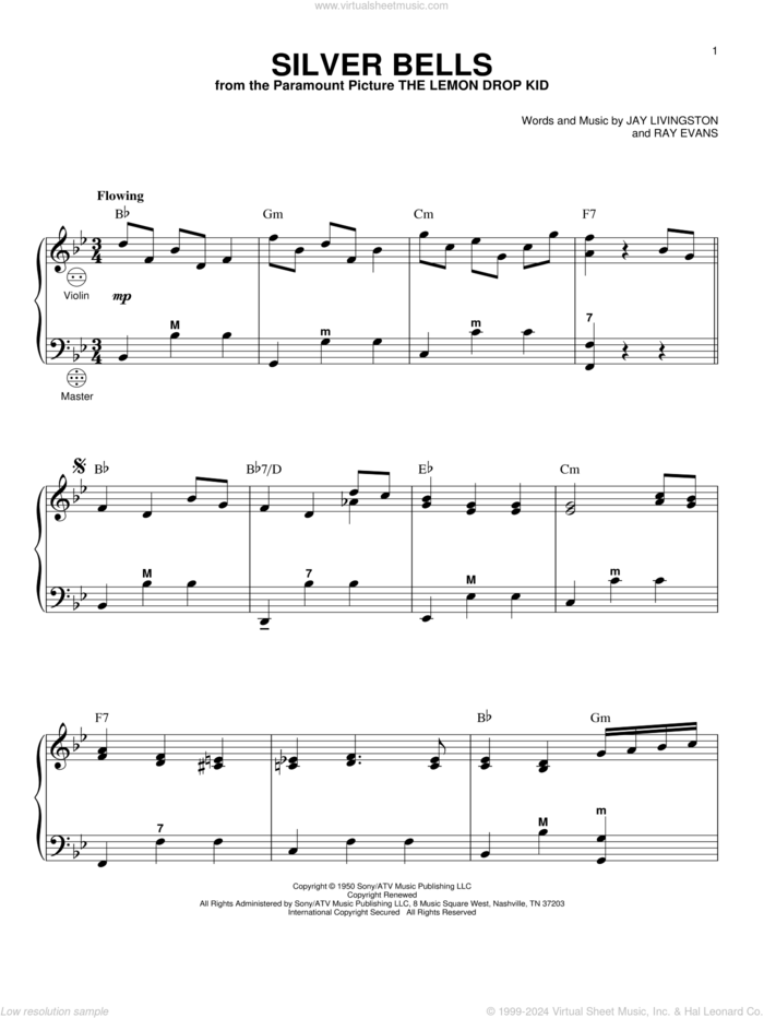 Silver Bells sheet music for accordion by Jay Livingston and Ray Evans, intermediate skill level