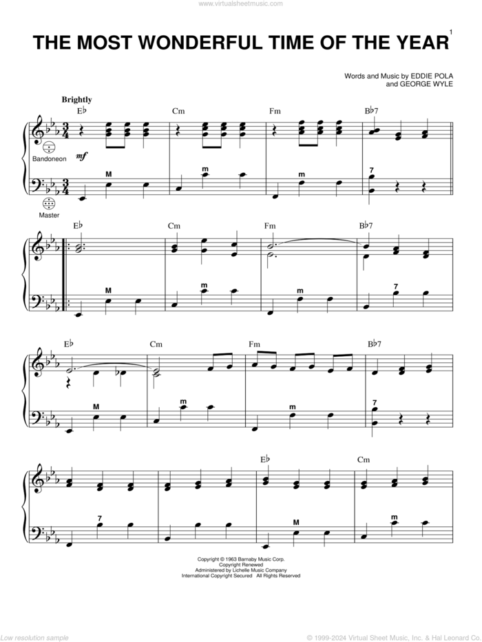 The Most Wonderful Time Of The Year sheet music for accordion by George Wyle and Eddie Pola, intermediate skill level