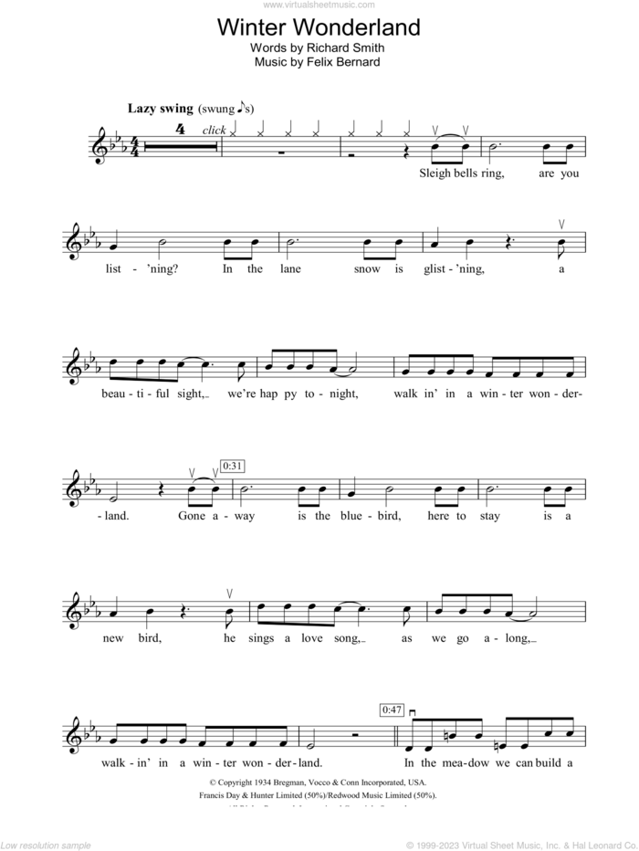 Winter Wonderland sheet music for voice and other instruments (fake book) by Richard Smith and Felix Bernard, intermediate skill level