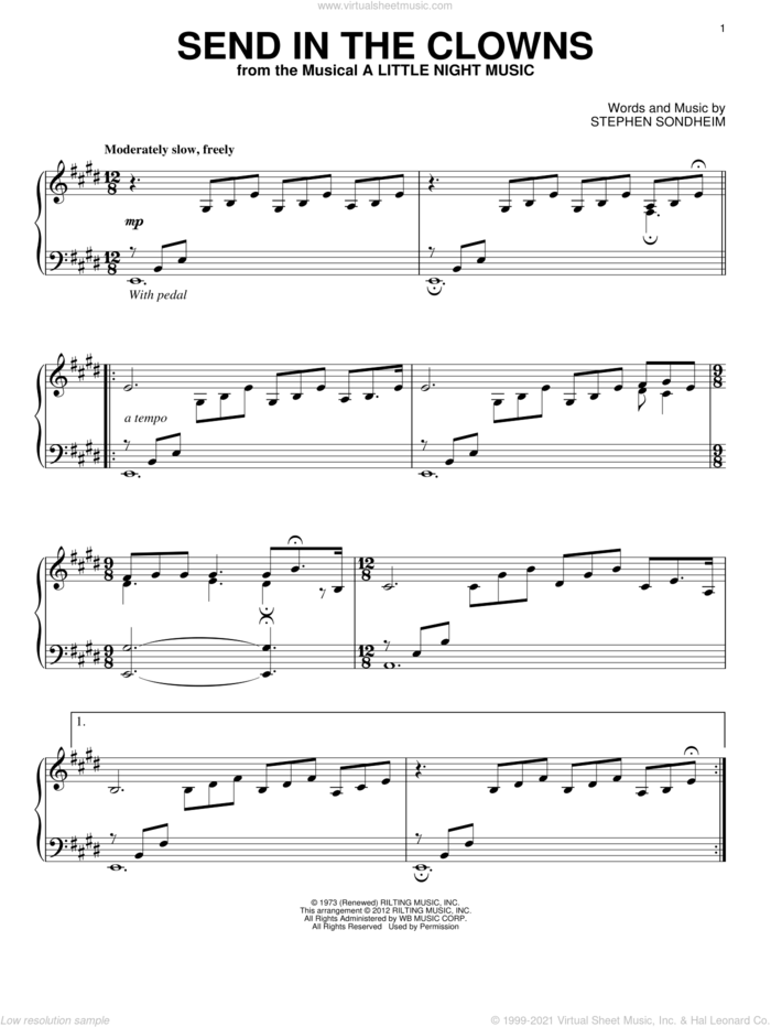 Send In The Clowns (from A Little Night Music) sheet music for piano solo by Stephen Sondheim, intermediate skill level
