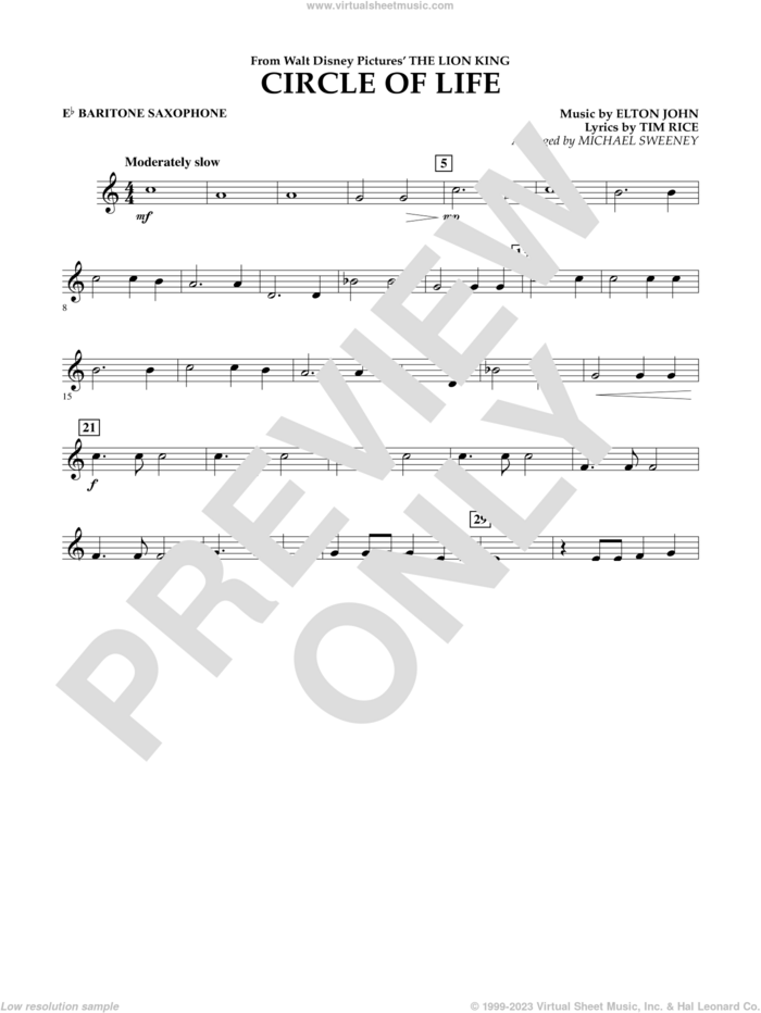 Circle of Life (from The Lion King) (arr. Michael Sweeney) sheet music for concert band (Eb baritone saxophone) by Elton John, Michael Sweeney and Tim Rice, intermediate skill level