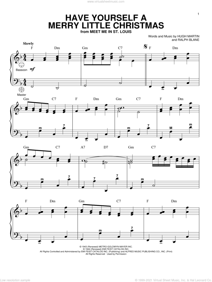 Have Yourself A Merry Little Christmas sheet music for accordion by Hugh Martin, Frank Sinatra and Ralph Blane, intermediate skill level