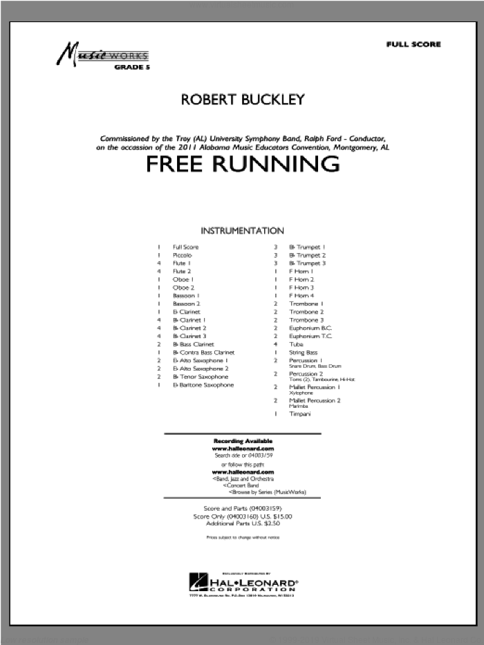 Free Running (COMPLETE) sheet music for concert band by Robert Buckley, intermediate skill level