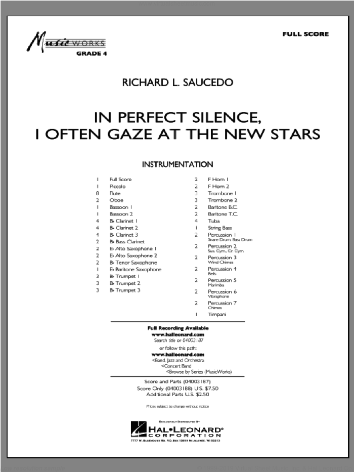 In Perfect Silence, I Often Gaze at the New Stars sheet music for concert band (full score) by Richard L. Saucedo, intermediate skill level