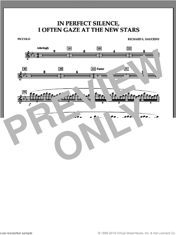 In Perfect Silence, I Often Gaze at the New Stars sheet music for concert band (piccolo) by Richard L. Saucedo, intermediate skill level