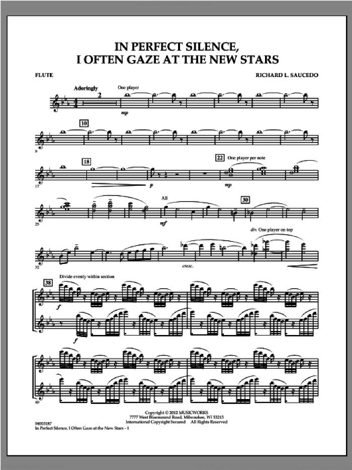 In Perfect Silence, I Often Gaze at the New Stars sheet music for concert band (flute) by Richard L. Saucedo, intermediate skill level