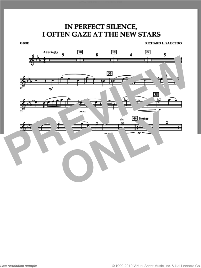 In Perfect Silence, I Often Gaze at the New Stars sheet music for concert band (oboe) by Richard L. Saucedo, intermediate skill level
