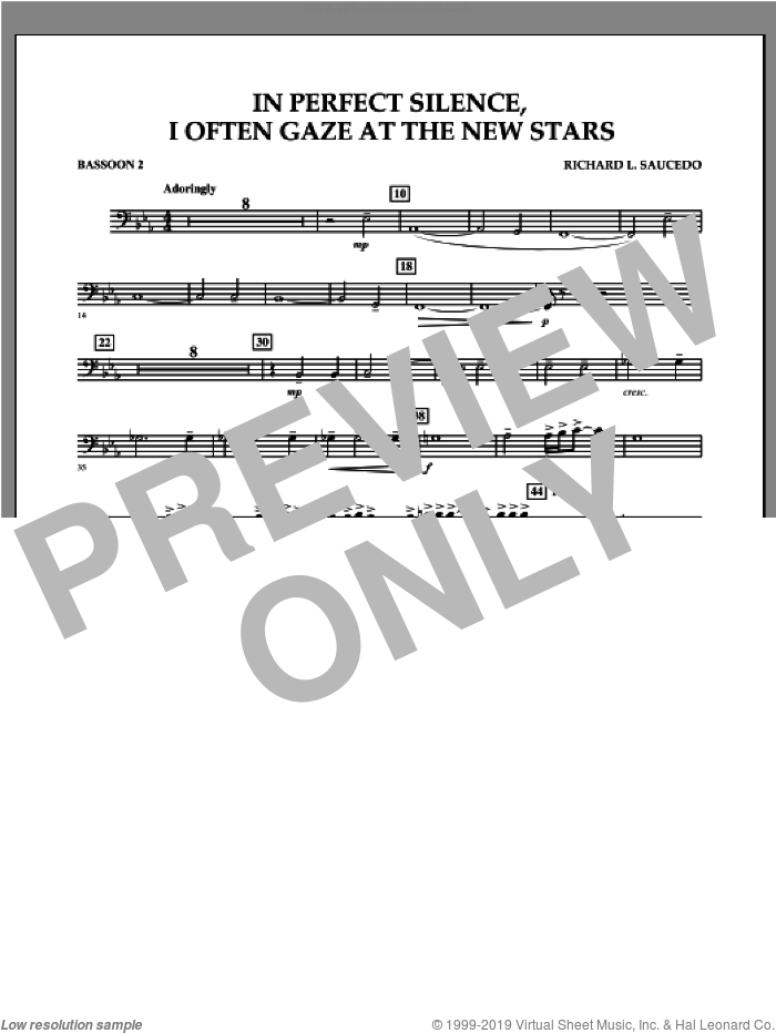 In Perfect Silence, I Often Gaze at the New Stars sheet music for concert band (bassoon 2) by Richard L. Saucedo, intermediate skill level