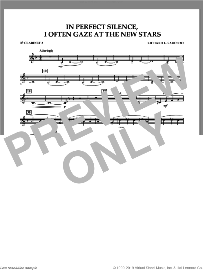 In Perfect Silence, I Often Gaze at the New Stars sheet music for concert band (Bb clarinet 2) by Richard L. Saucedo, intermediate skill level