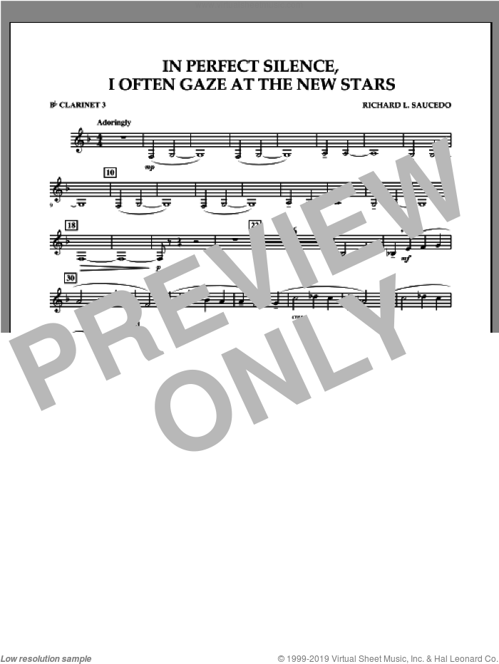 In Perfect Silence, I Often Gaze at the New Stars sheet music for concert band (Bb clarinet 3) by Richard L. Saucedo, intermediate skill level