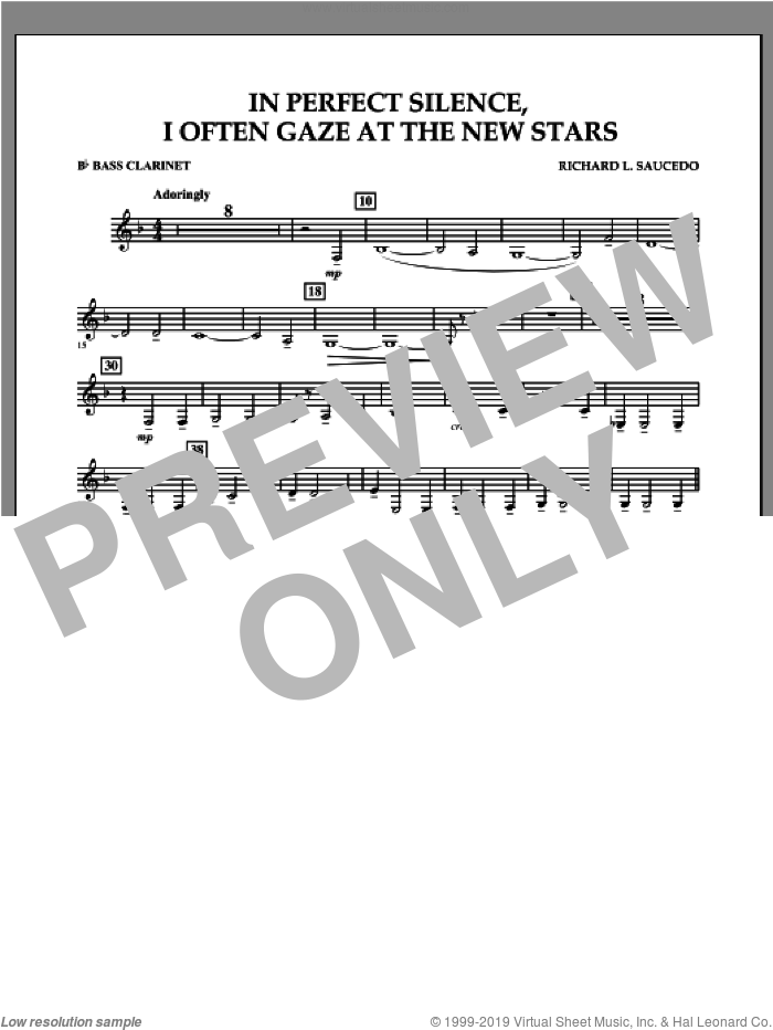 In Perfect Silence, I Often Gaze at the New Stars sheet music for concert band (Bb bass clarinet) by Richard L. Saucedo, intermediate skill level